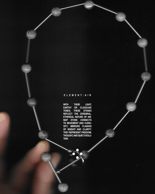 Gray beaded necklace representing air signs scan