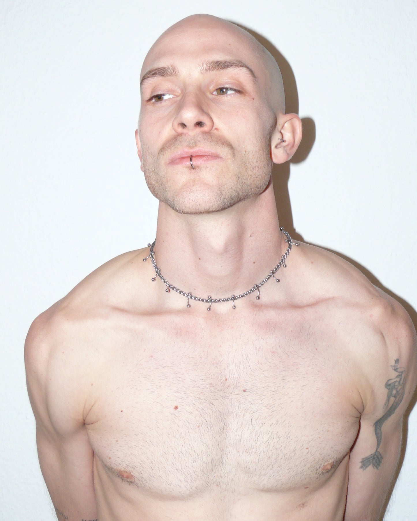 Mille barbell piercing necklace frontal portrait on model