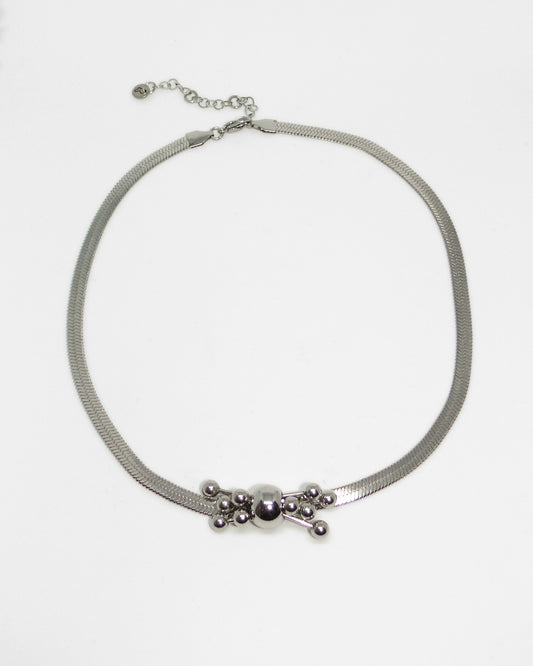 Multiple steel barbells decoration flat snake chain necklace still portrait