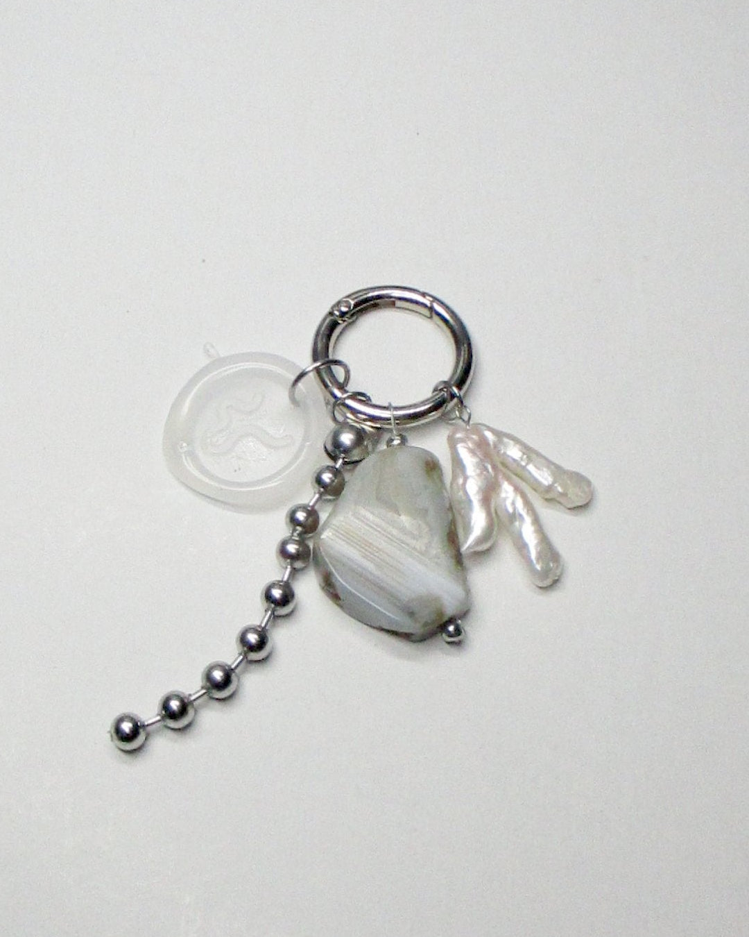 Charm irregular agate and ghost pearl charm