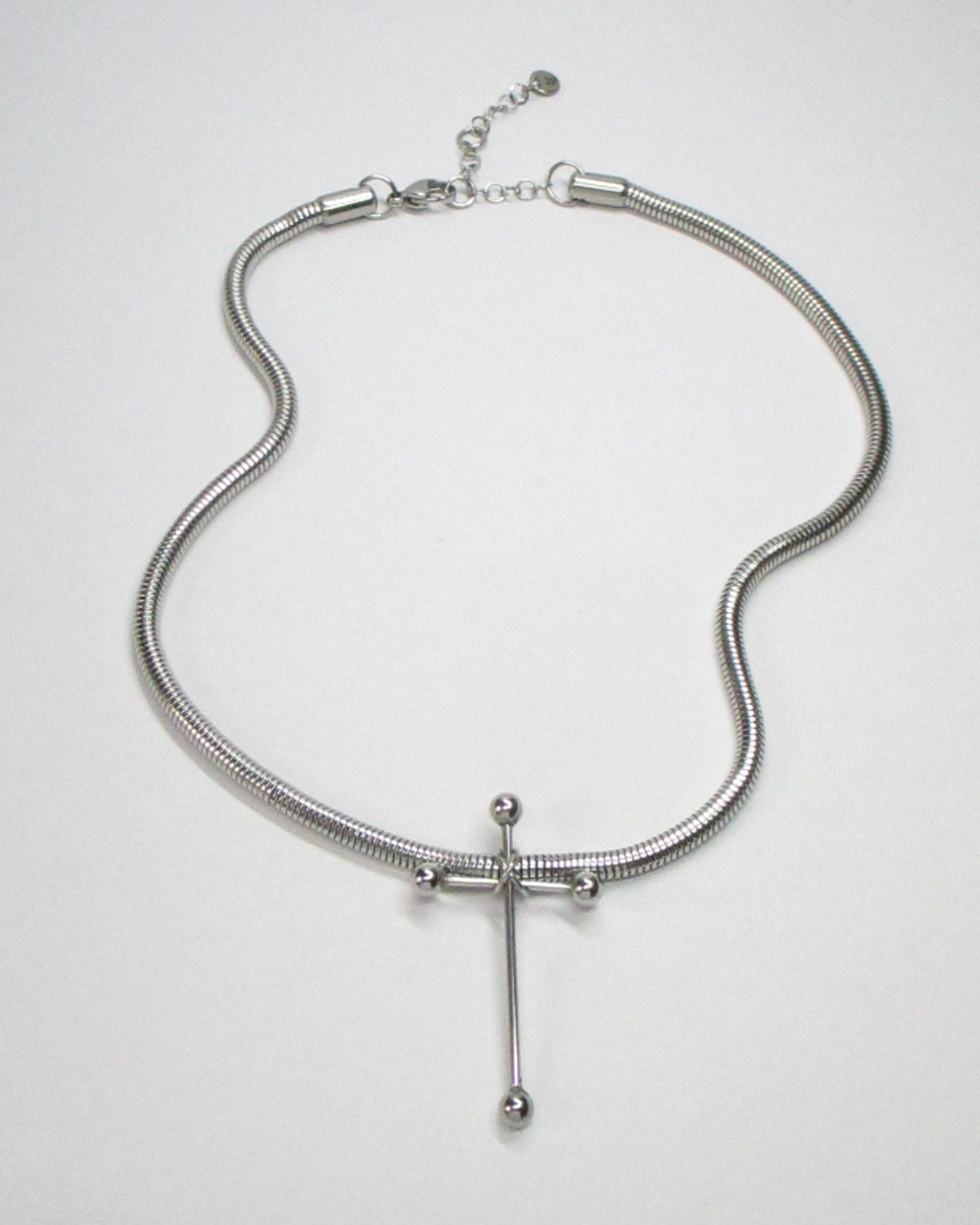Cross shaped barbells pendant snake steel necklace