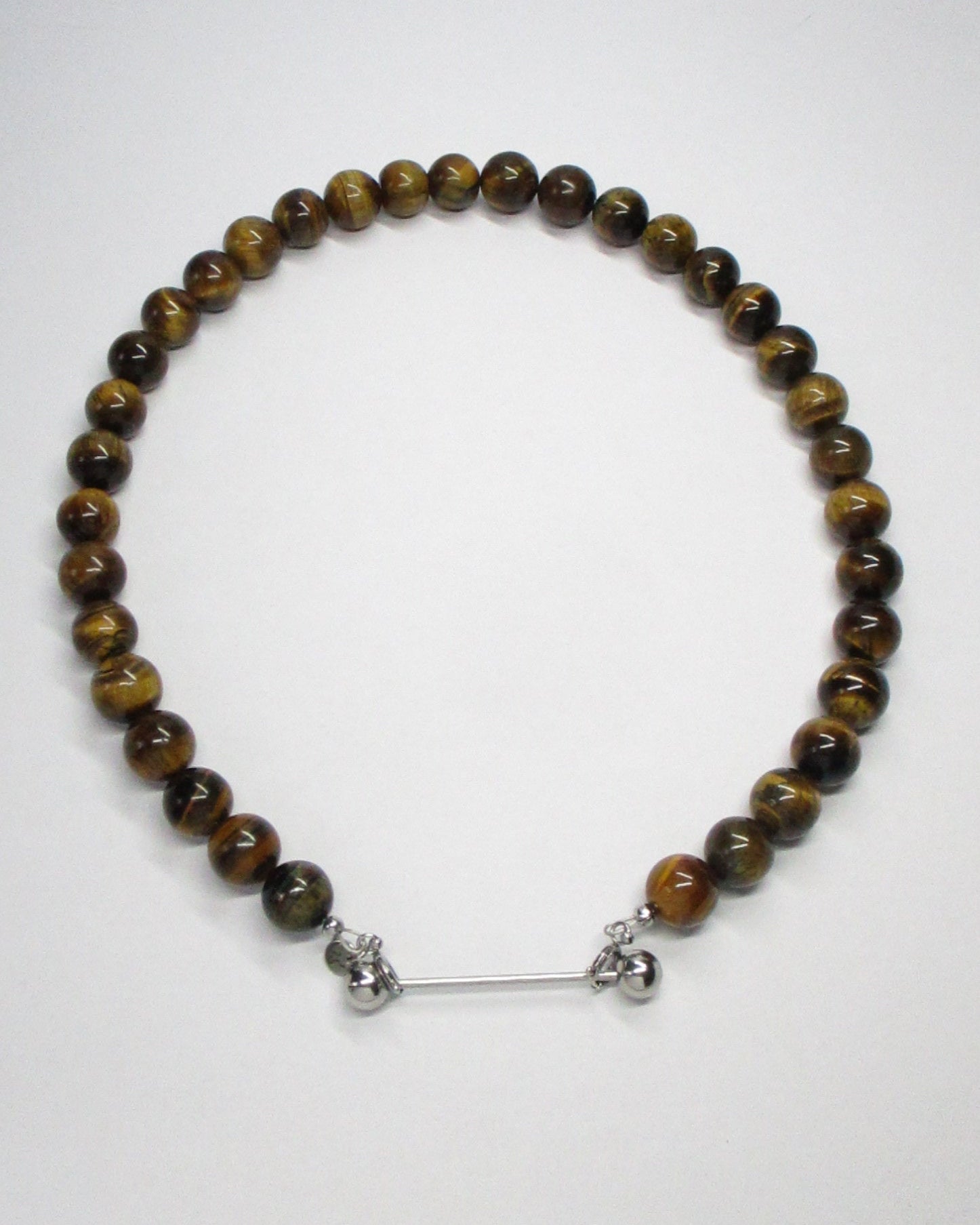 Gemstone tigereye agate necklace with piercing closure still portrait