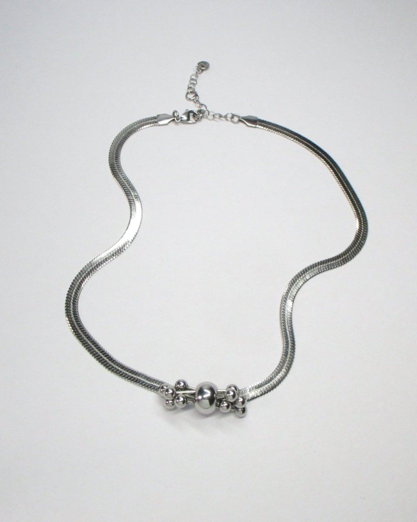 Multiple steel barbells decoration flat snake chain necklace still fluid portrait