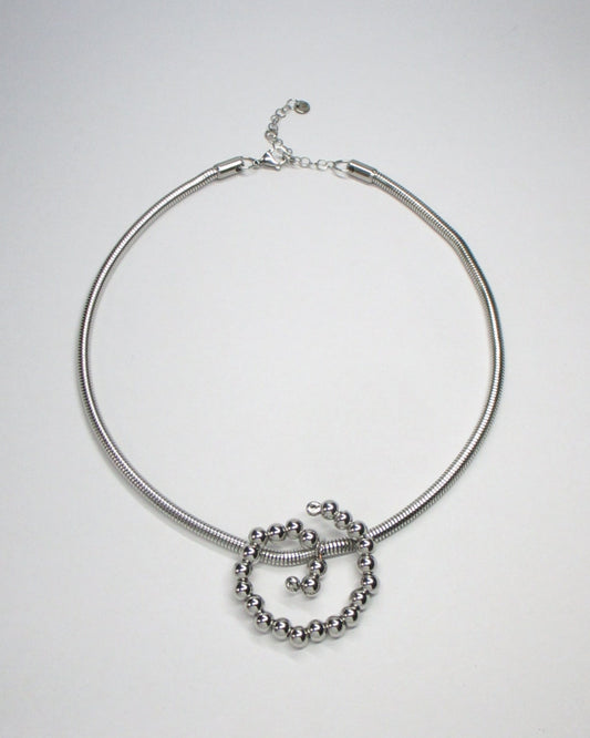 Steel beaded spiral snake chain necklace still portrait