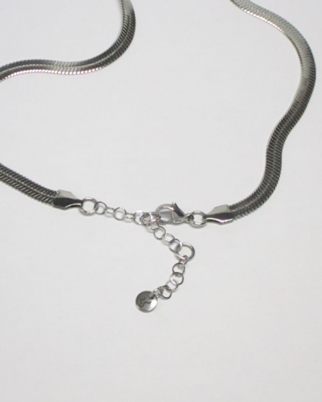 Steel flat snake chain detail still portrait