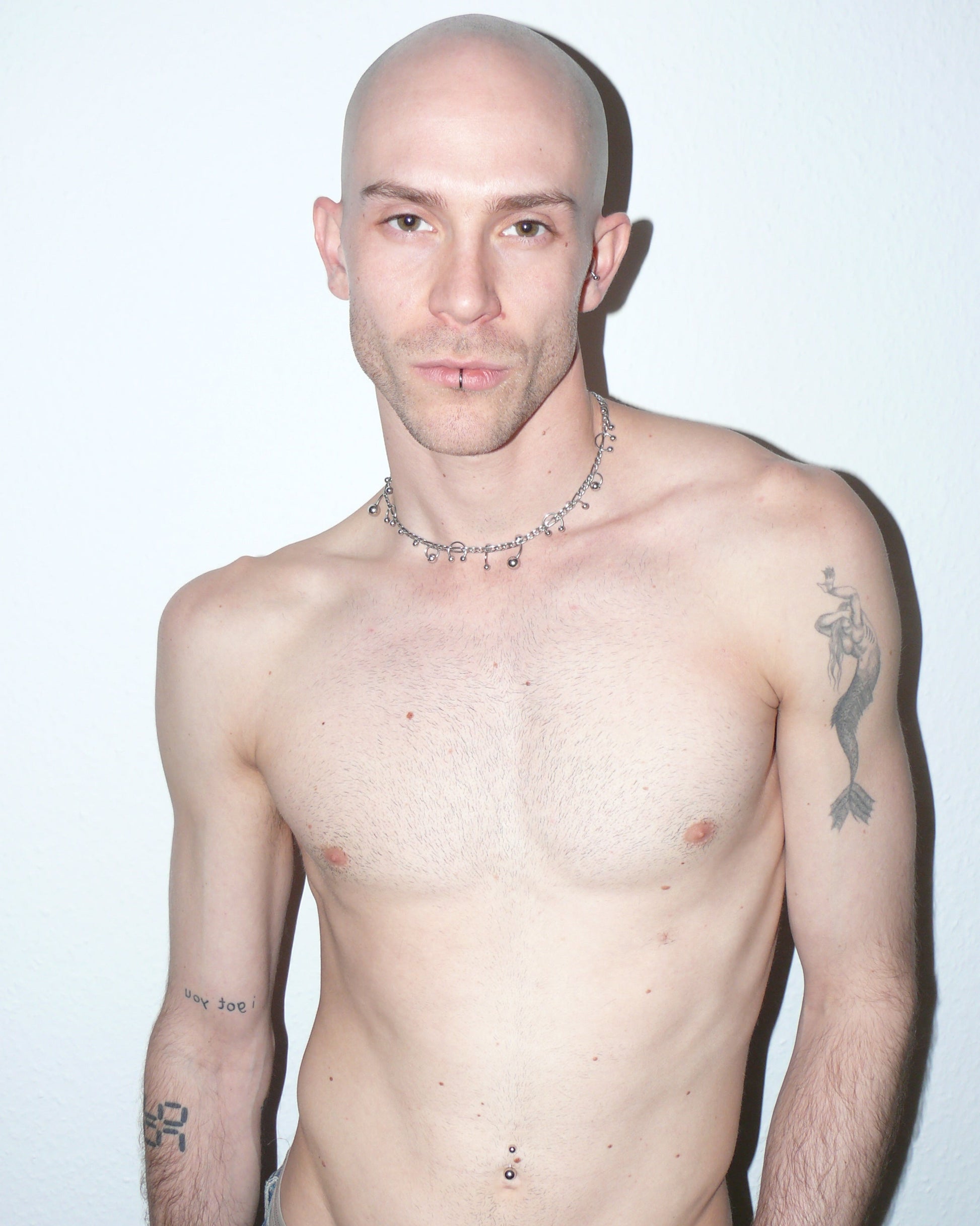 Steel mixed piercings necklace portrait on model